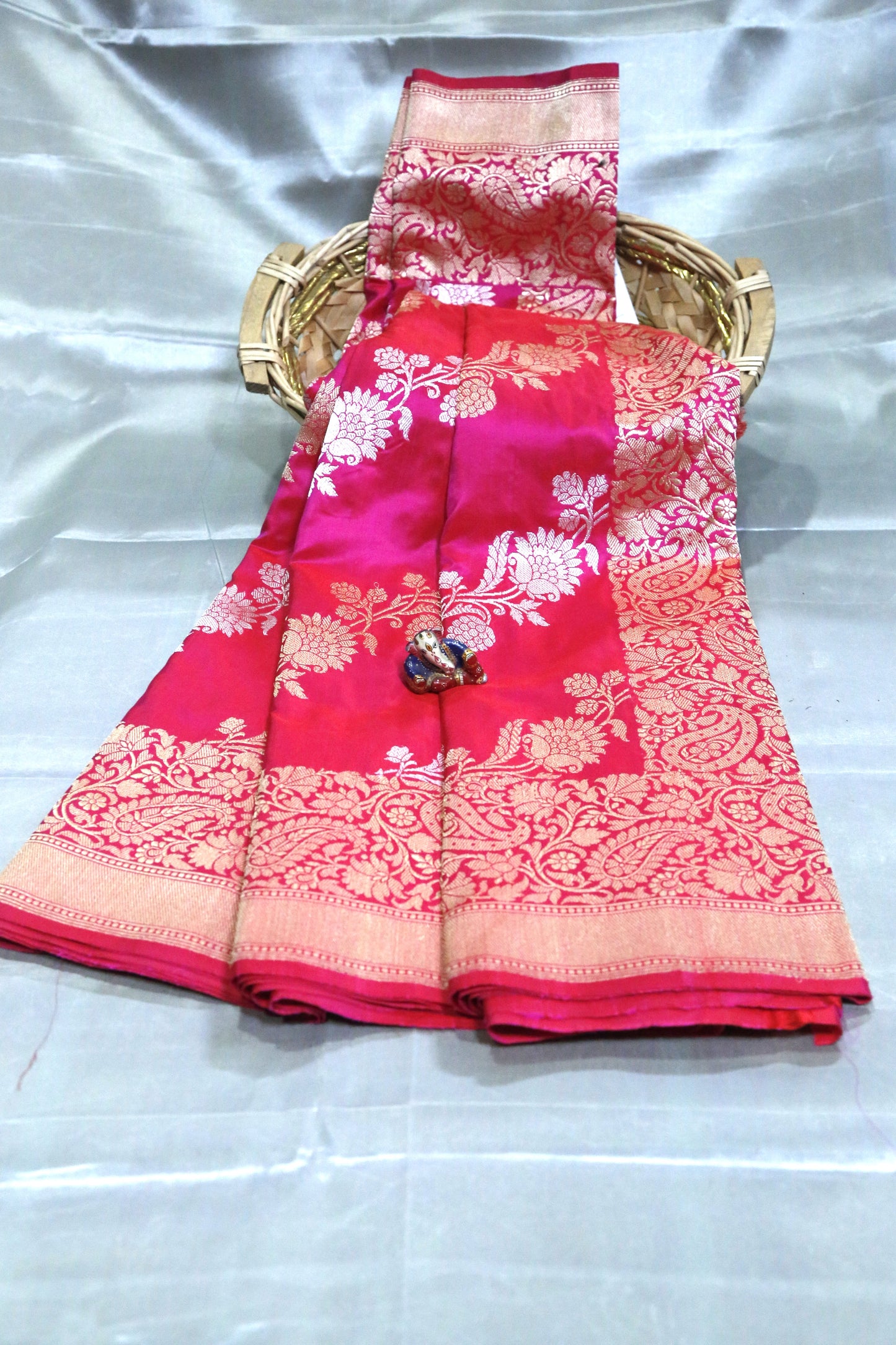 Esra's Handloom/Handwoven Banarasi Gold & Silver Kadwa Weave Katan Silk Saree