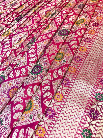Esra's Handloom/handwoven Gharchola Pattern with Jamdani Work Katan Silk Saree