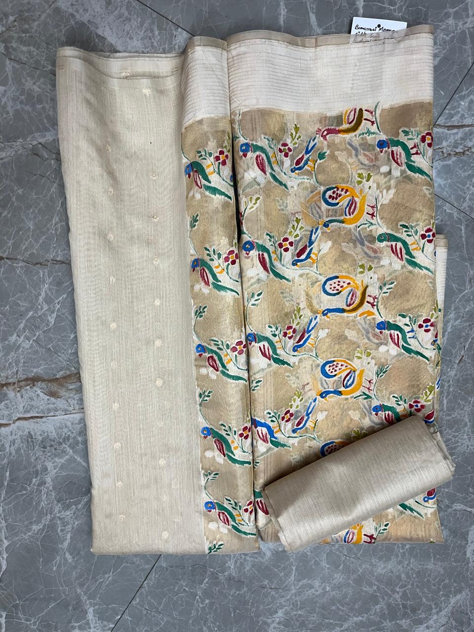 Esra's Handloom/Handwoven Banarasi 3Pc Moonga Silk Suit With Reshmi Dupatta