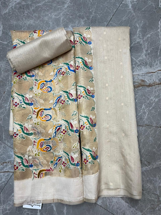 Esra's Handloom/Handwoven Banarasi 3Pc Moonga Silk Suit With Reshmi Dupatta