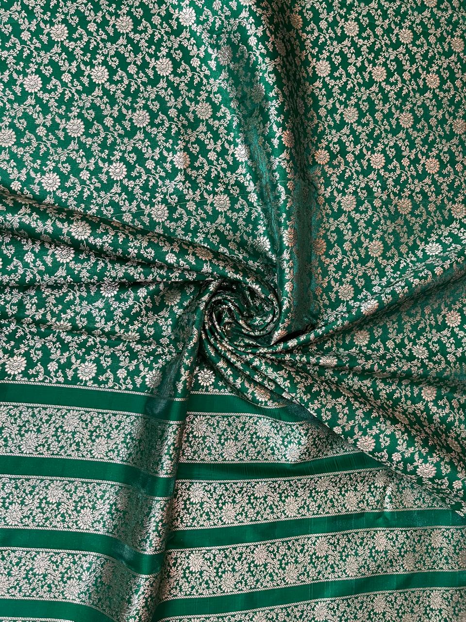 Esra's Handloom/Handwoven Banarasi Satin Silk Fabric.(Price Per Meter)