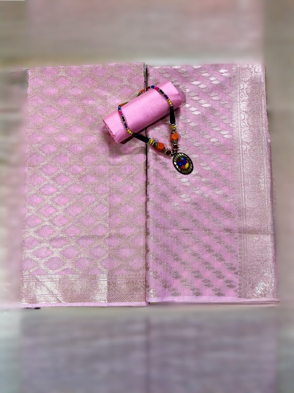 Esra's Handloom/Handwoven Banarasi 3 Pc Semi Cotton Fabric.