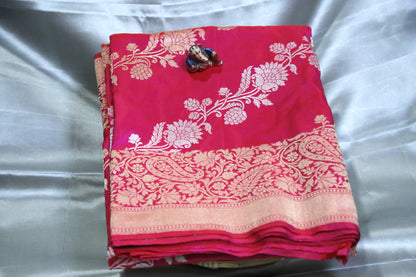 Esra's Handloom/Handwoven Banarasi Gold & Silver Kadwa Weave Katan Silk Saree