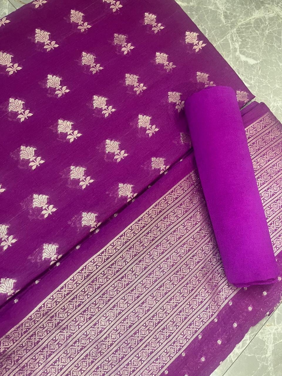 Esra's Handloom Banarasi 3 pc Semi-Cotton Suit