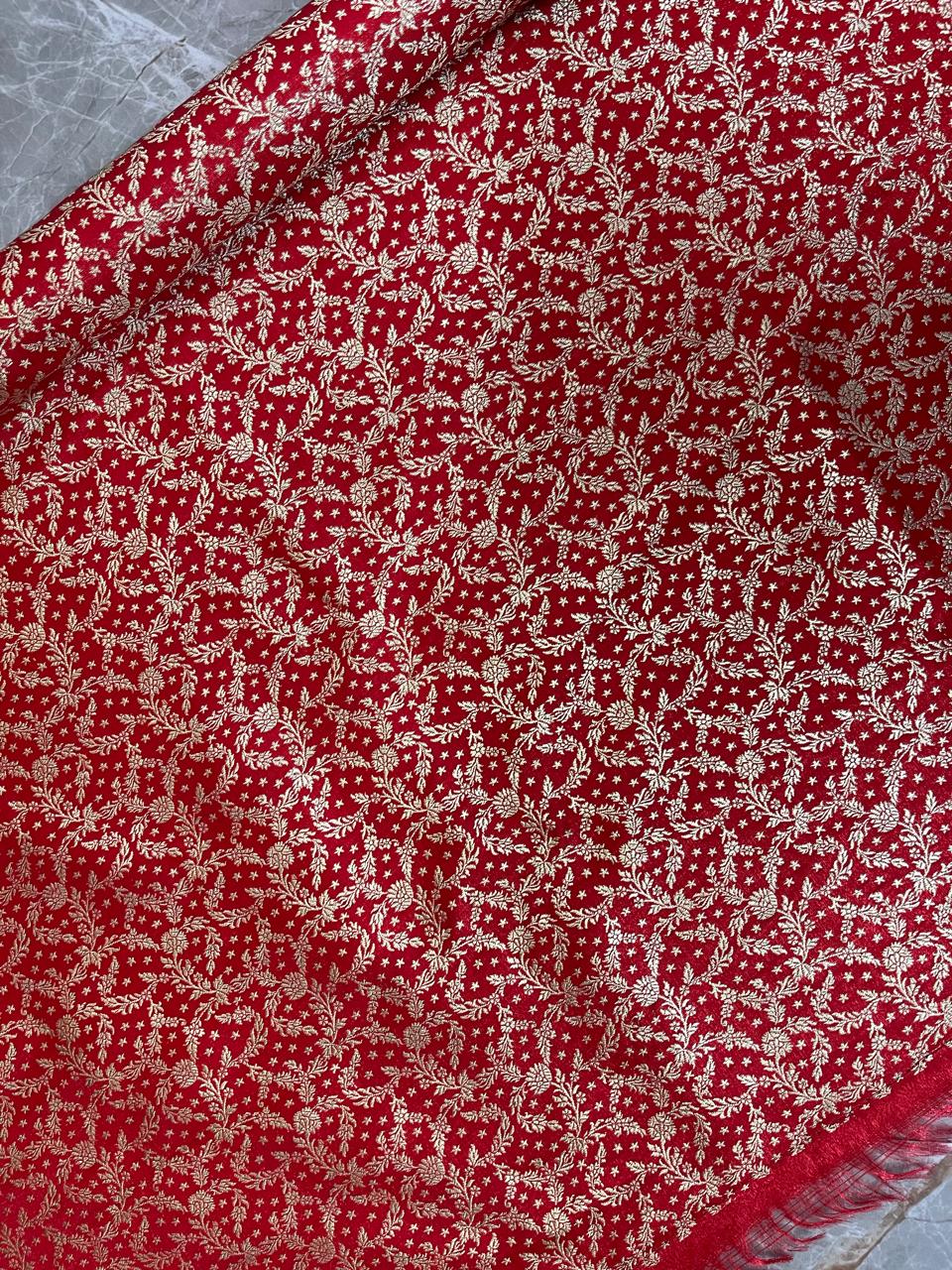 Esra's Handloom/Handwoven Banarasi Satin Silk Fabric.(Price Per Meter)