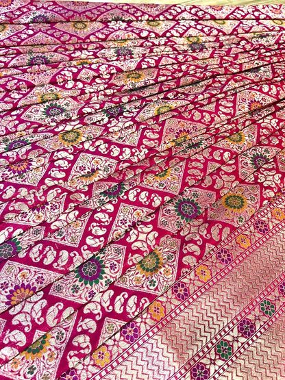 Esra's Handloom/handwoven Gharchola Pattern with Jamdani Work Katan Silk Saree