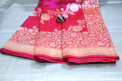 Esra's Handloom/Handwoven Banarasi Gold & Silver Kadwa Weave Katan Silk Saree