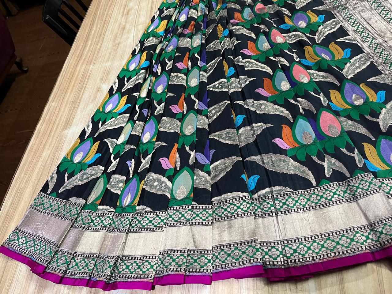 Esra's Handloom/Handwoven Banarasi Kadwa Weave Cut Work Katan Silk Saree