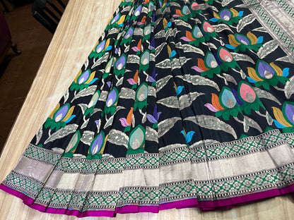 Esra's Handloom/Handwoven Banarasi Kadwa Weave Cut Work Katan Silk Saree