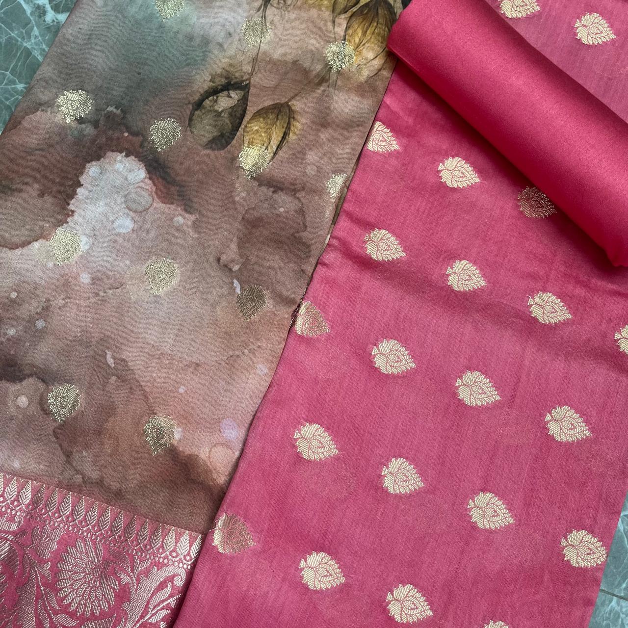 Esra Banarasi Handloom /Handwoven semi cotton silk suit fabric