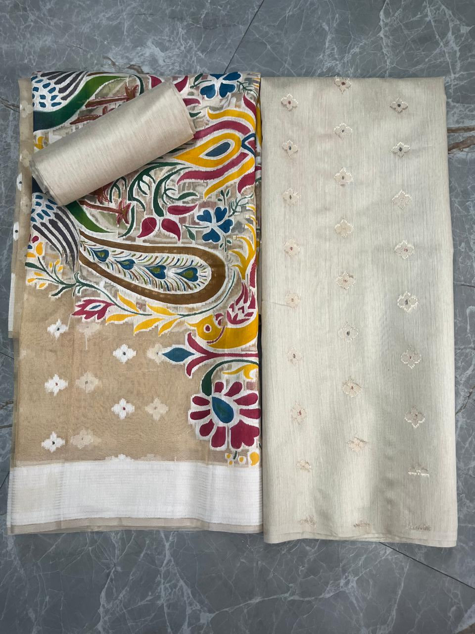 Esra's Handloom/Handwoven Banarasi 3pc Moonga Silk Suit With Reshmi Dupatta