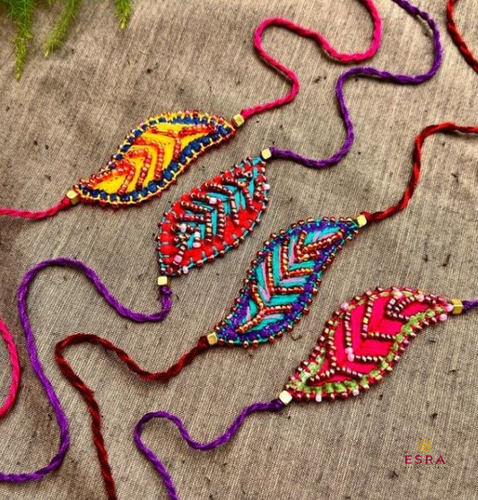 Esra's Hand Embroidered Leaf Ornament Rakhi.(Per Pc)