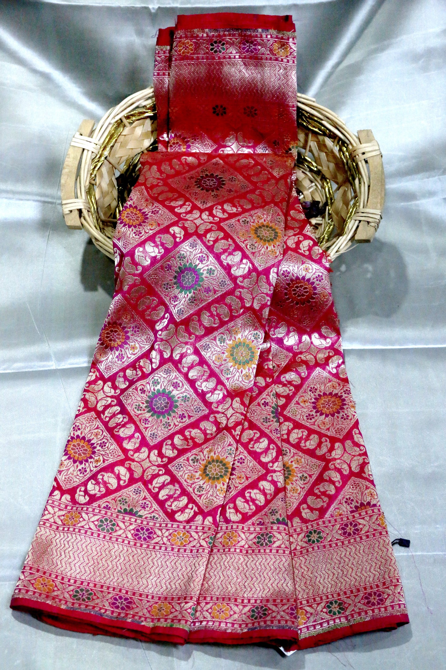 Esra's Handloom/handwoven Gharchola Pattern with Jamdani Work Katan Silk Saree