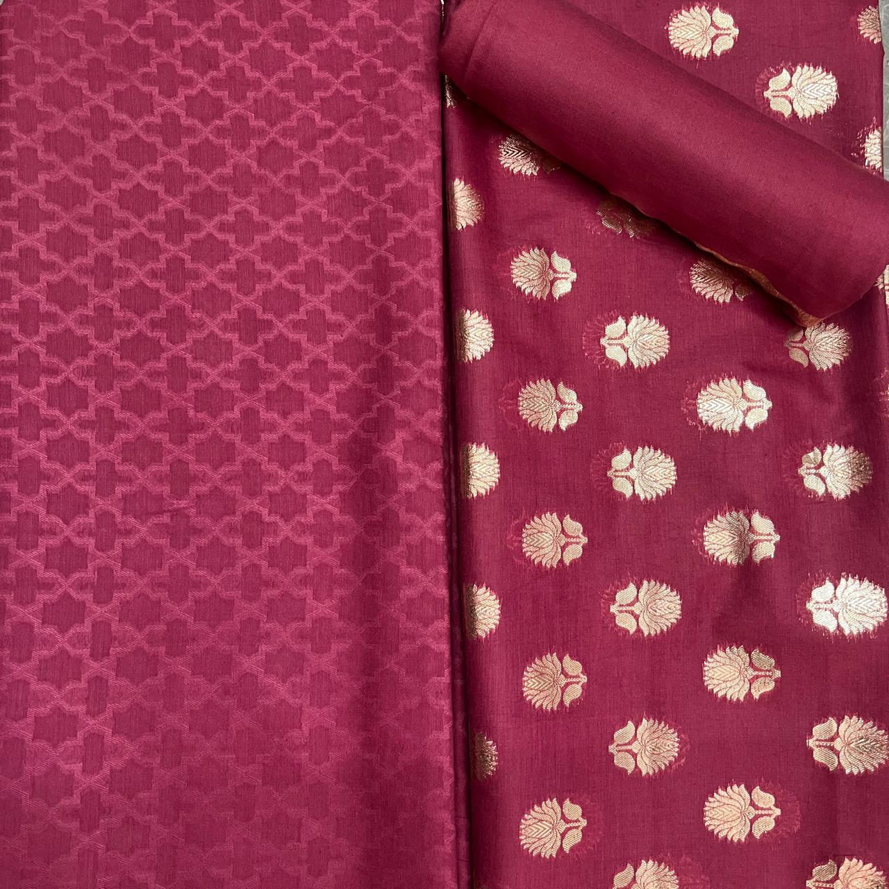 Esra's Handloom / Handwoven Banarasi 3 pc Masraic Cotton Silk Suit