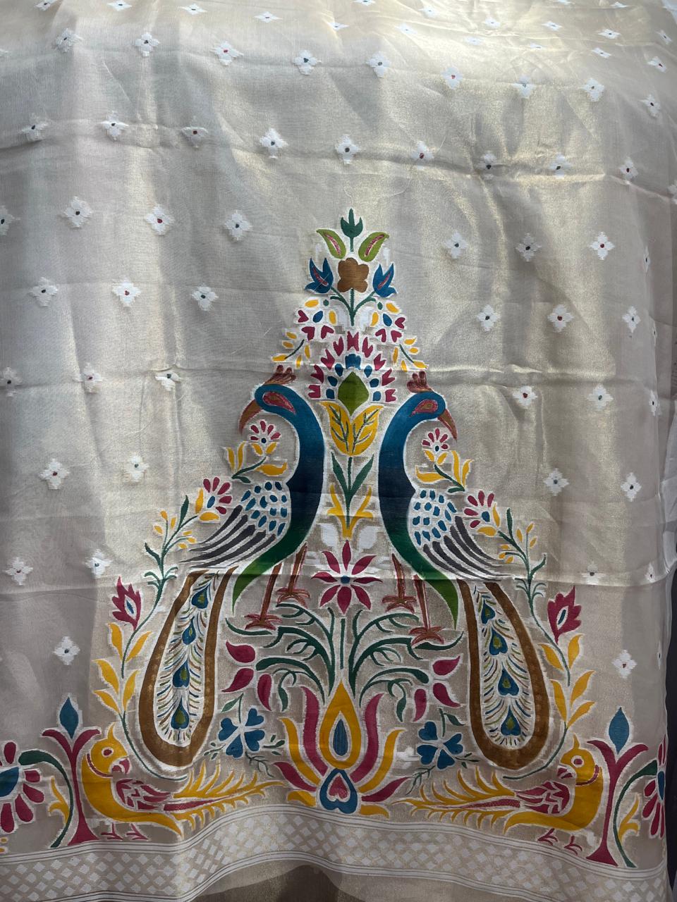 Esra's Handloom/Handwoven Banarasi 3pc Moonga Silk Suit With Reshmi Dupatta