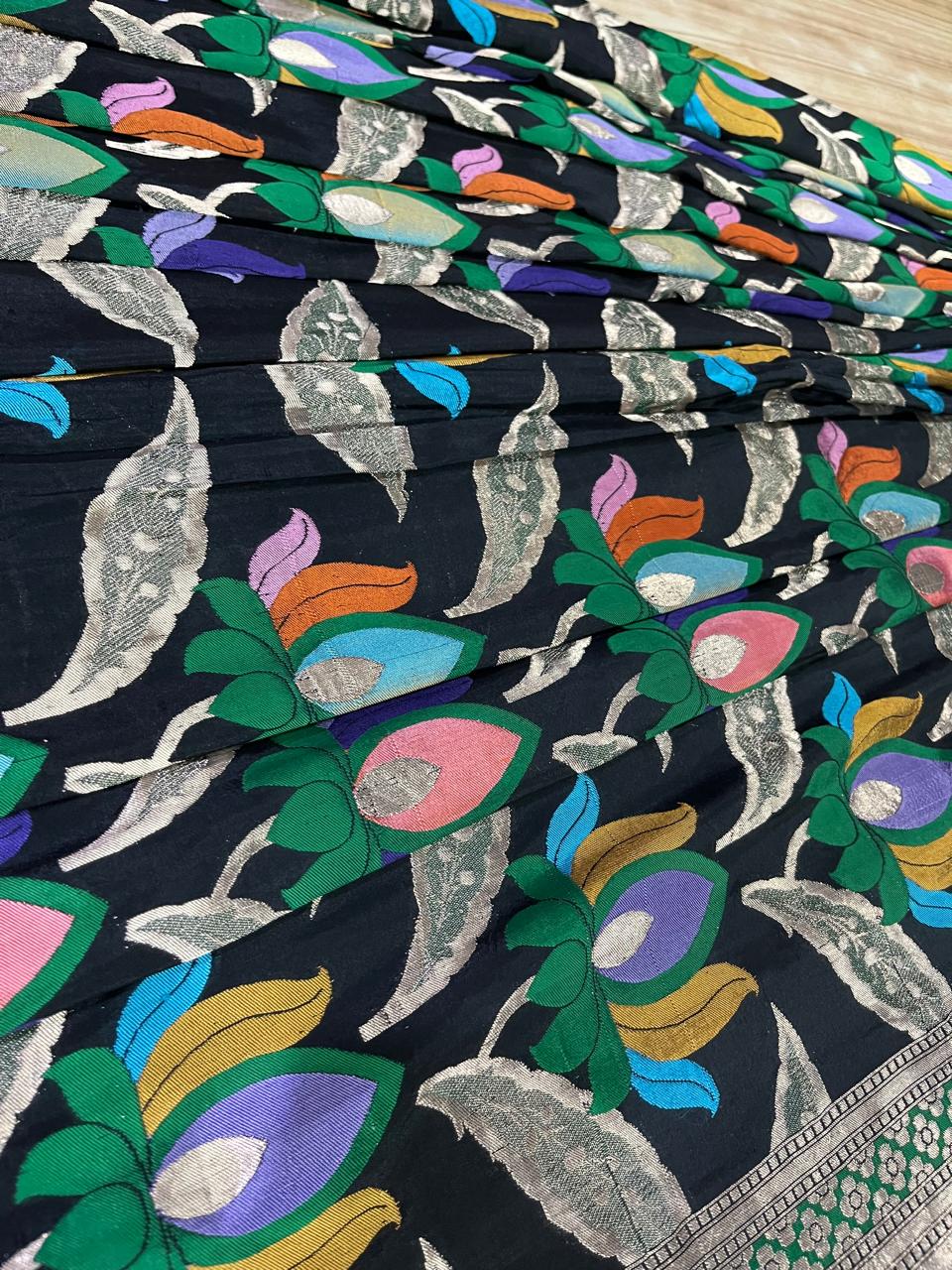 Esra's Handloom/Handwoven Banarasi Kadwa Weave Cut Work Katan Silk Saree