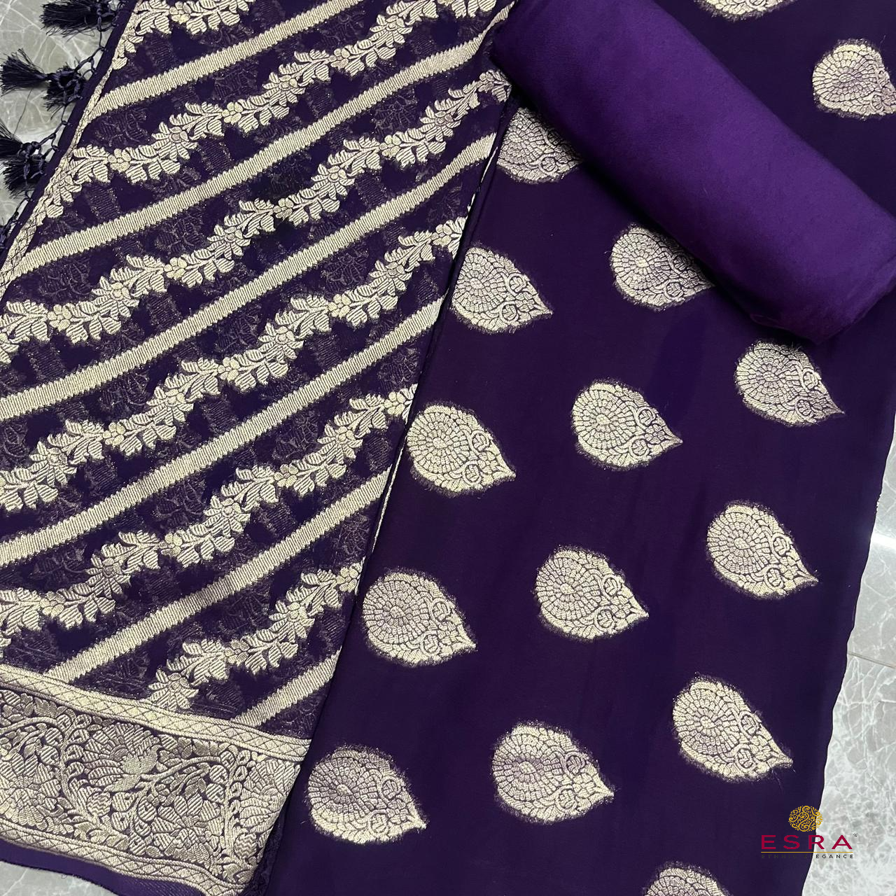 Esra's Handloom / Handwoven Banarasi 3 pc Semi-Khaddi Georgette Suit