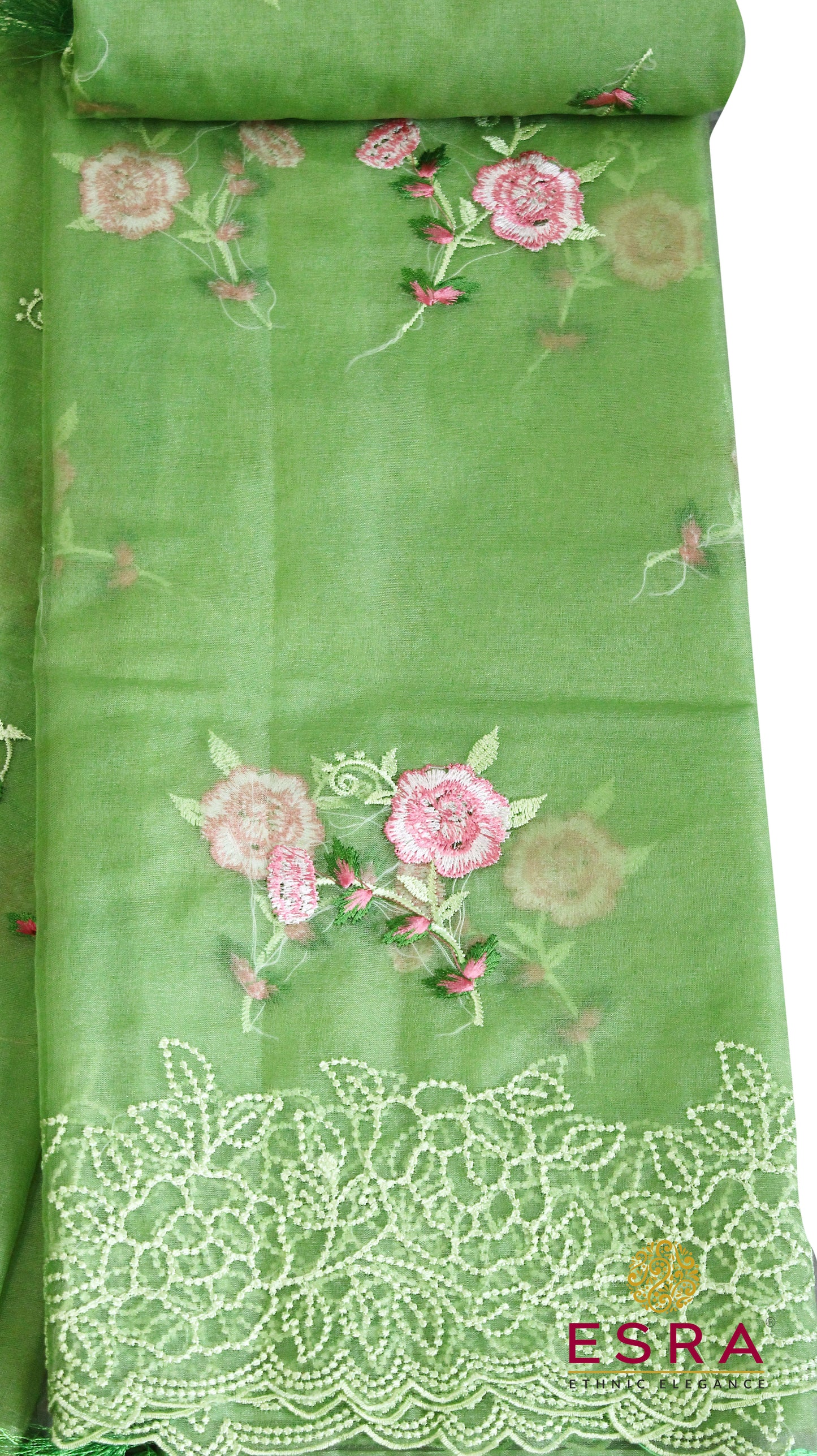 Esra's Handloom/Hand Woven Banarasi 3 Pc Cotton Organza Fabric.