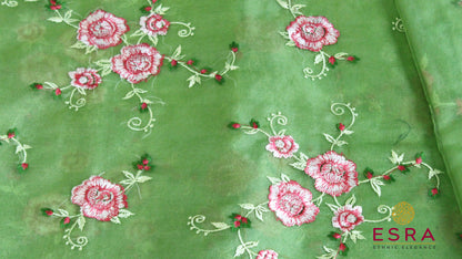 Esra's Handloom/Hand Woven Banarasi 3 Pc Cotton Organza Fabric.