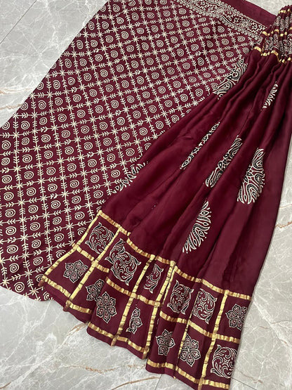 Esra's Handloom Banarasi Ajrakh Print Saree