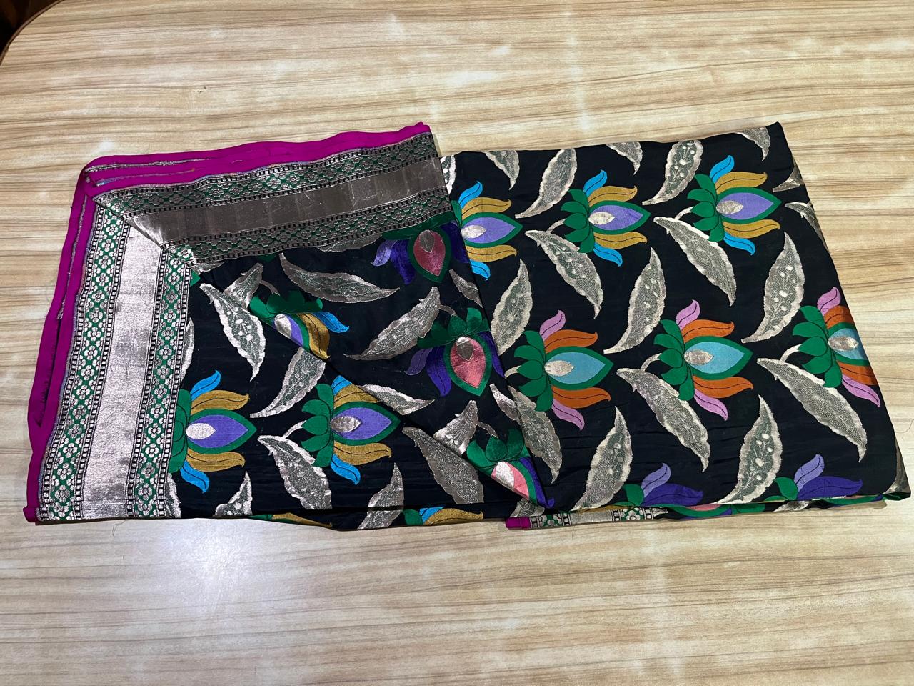 Esra's Handloom/Handwoven Banarasi Kadwa Weave Cut Work Katan Silk Saree