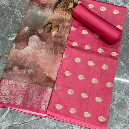 Esra Banarasi Handloom /Handwoven semi cotton silk suit fabric