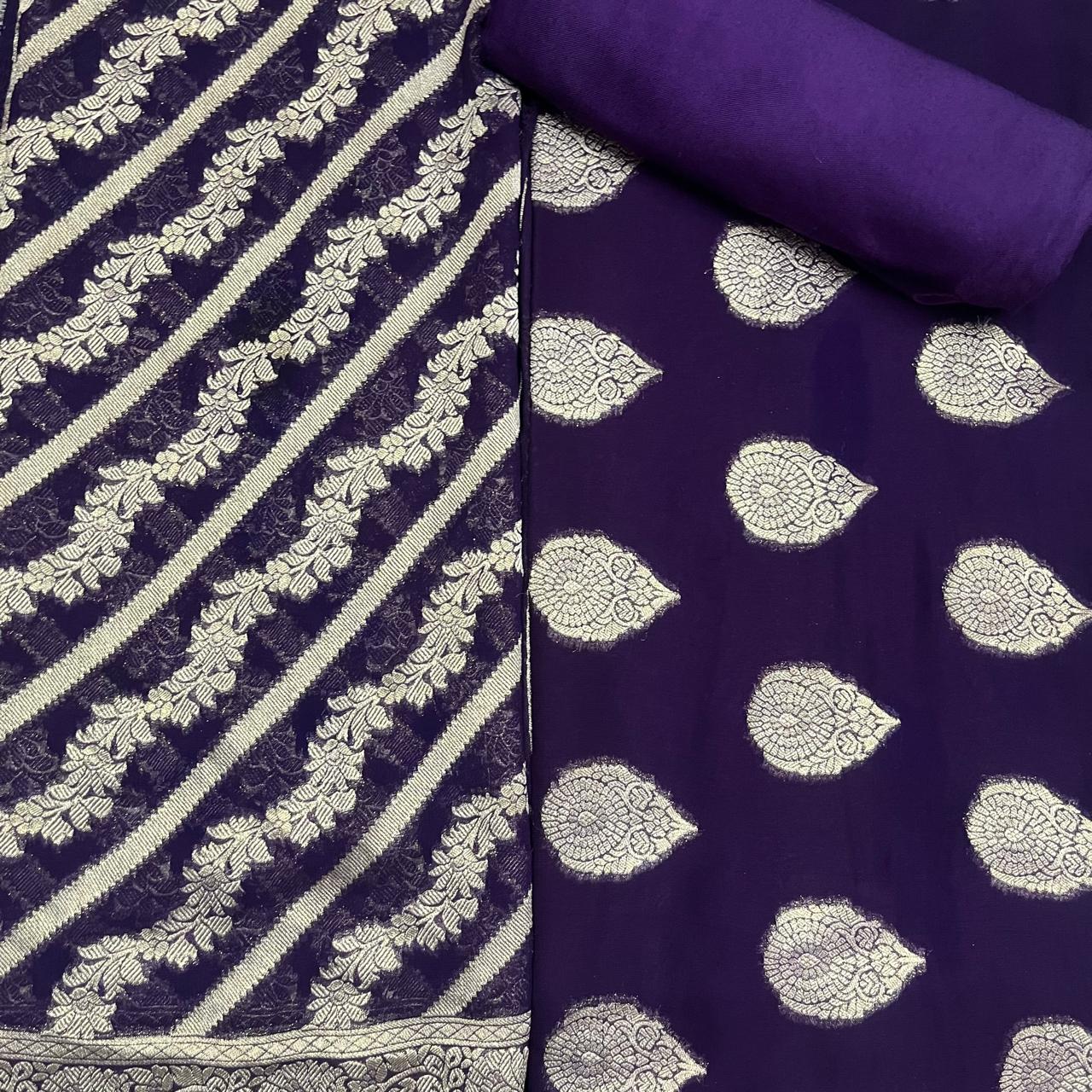 Esra's Handloom / Handwoven Banarasi 3 pc Semi-Khaddi Georgette Suit