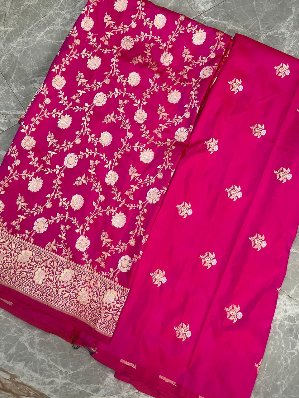 Esra's Handloom/Handwoven Banarasi 3pc Katan Silk Suit With Rupa Sona Work