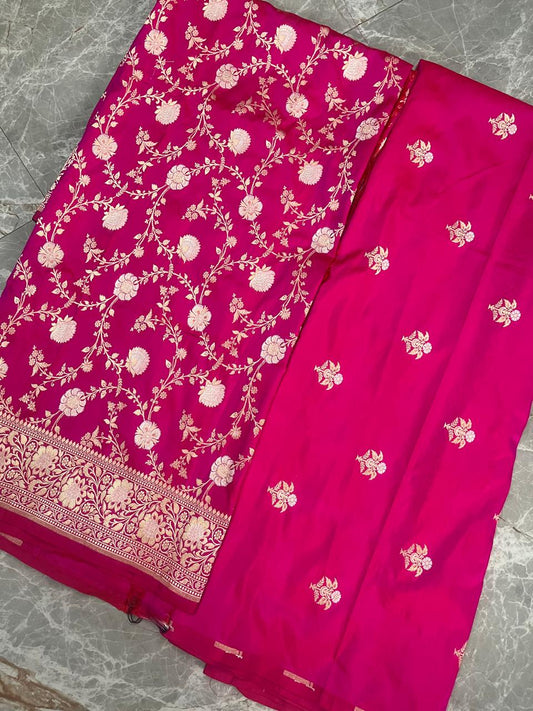 Esra's Handloom/Handwoven Banarasi 3pc Katan Silk Suit With Rupa Sona Work
