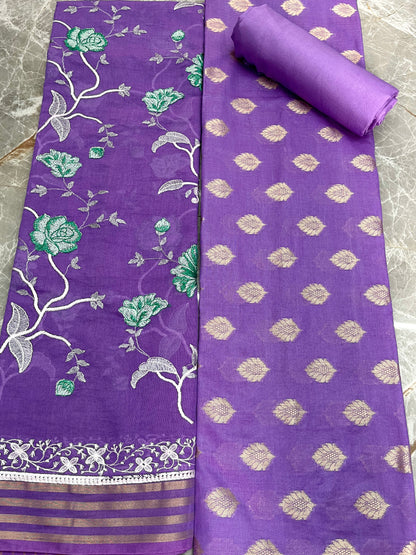 Esra's Handloom/Hand Woven Banarasi 3 Pc Cotton Fabric.