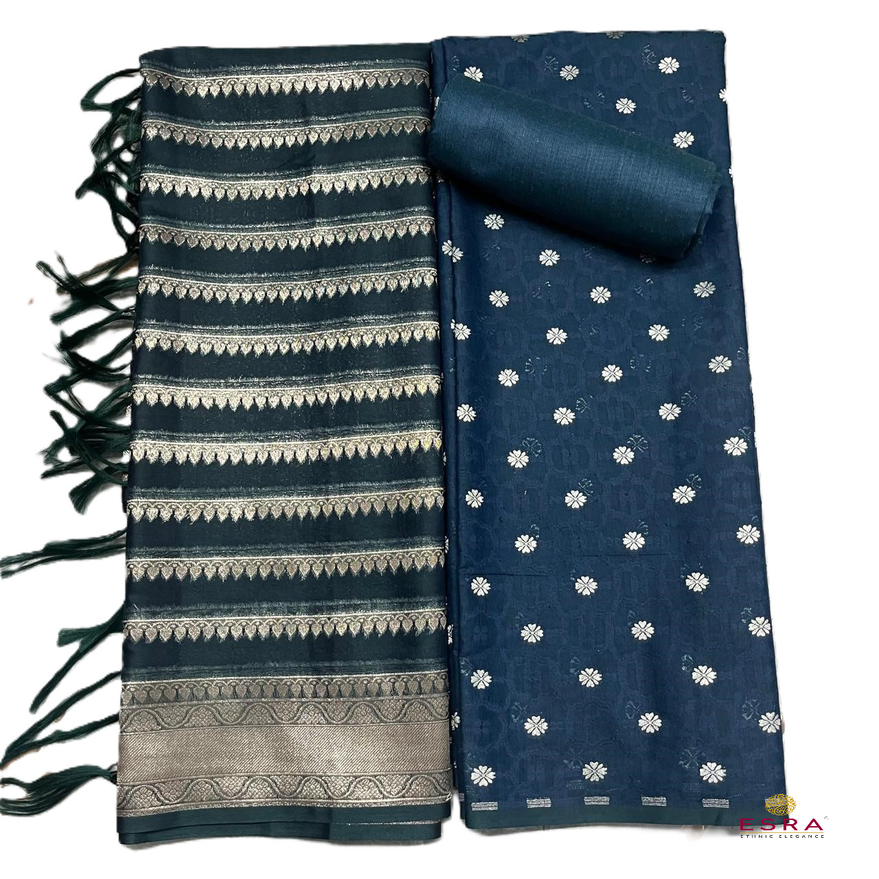 Esra's Handloom / Handwoven Banarasi 3 pc Masraic Cotton Silk Suit