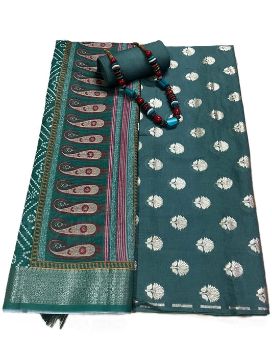 Esra's Handloom/Hand Woven Banarasi 3 Pc Mercerised Cotton Fabric.