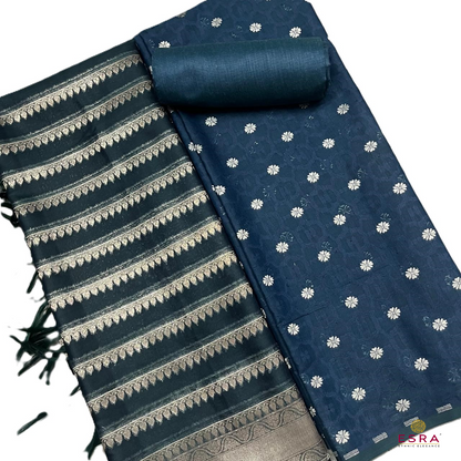 Esra's Handloom / Handwoven Banarasi 3 pc Masraic Cotton Silk Suit