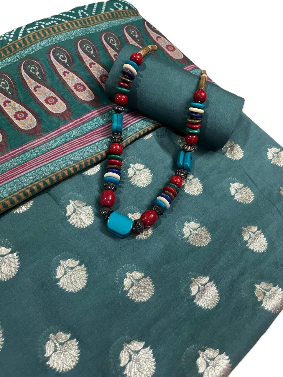 Esra's Handloom/Hand Woven Banarasi 3 Pc Mercerised Cotton Fabric.