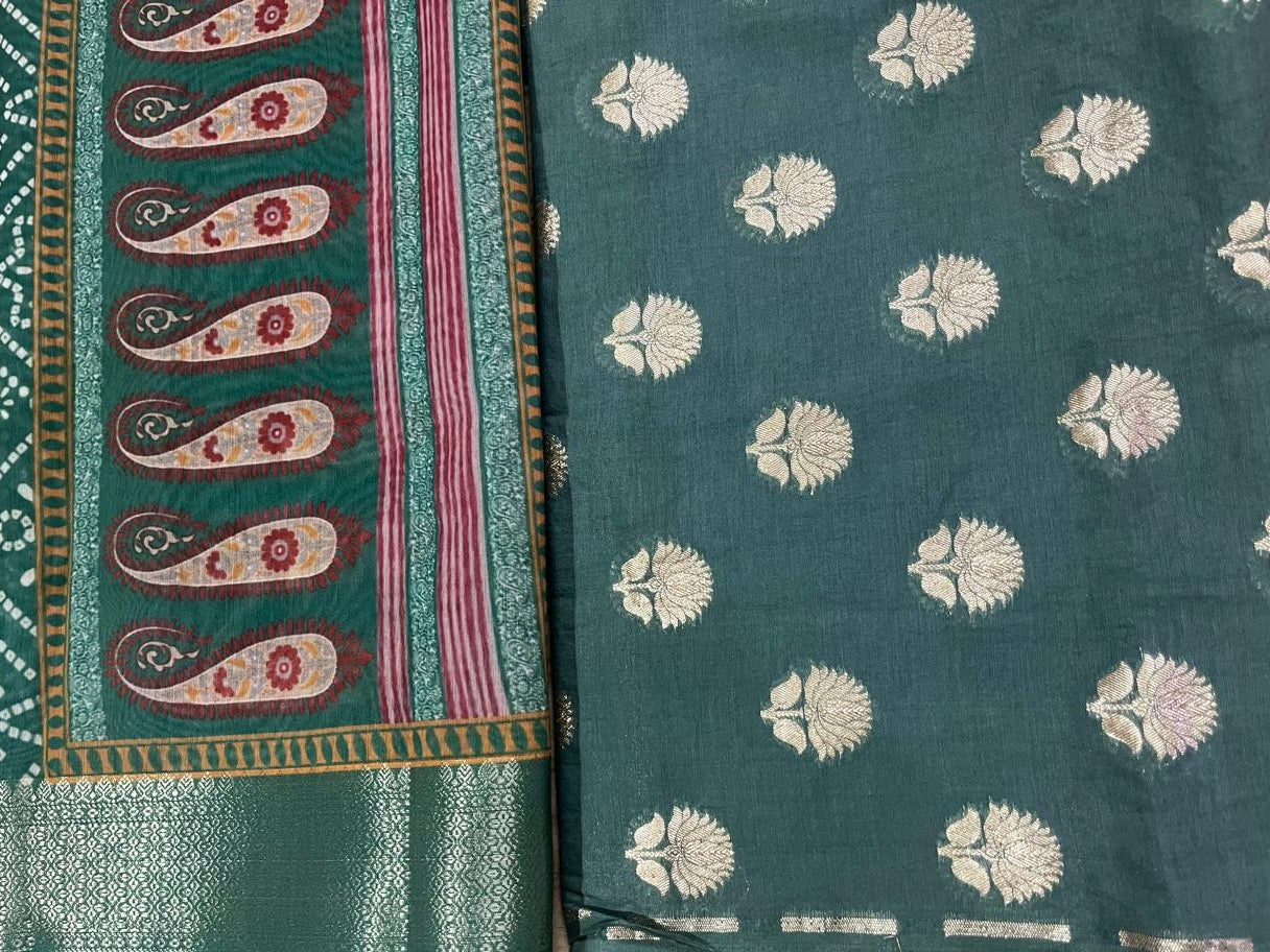 Esra's Handloom/Hand Woven Banarasi 3 Pc Mercerised Cotton Fabric.