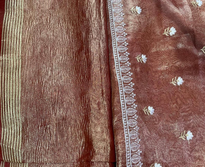 Esra's Handloom/Hand Woven Banarasi 3 Pc Semi Tissue Fabric.