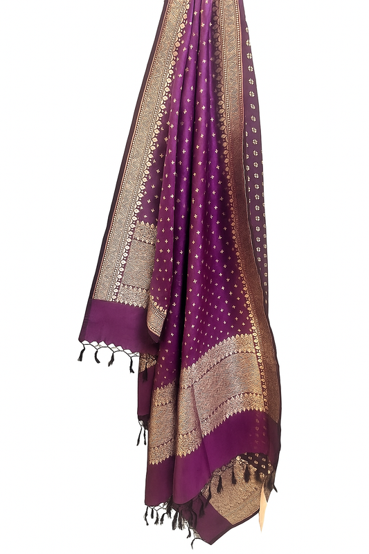 Esra's Handloom Banarasi Semi_Silk Purple Colored Zari Kadwa Booti Dupatta