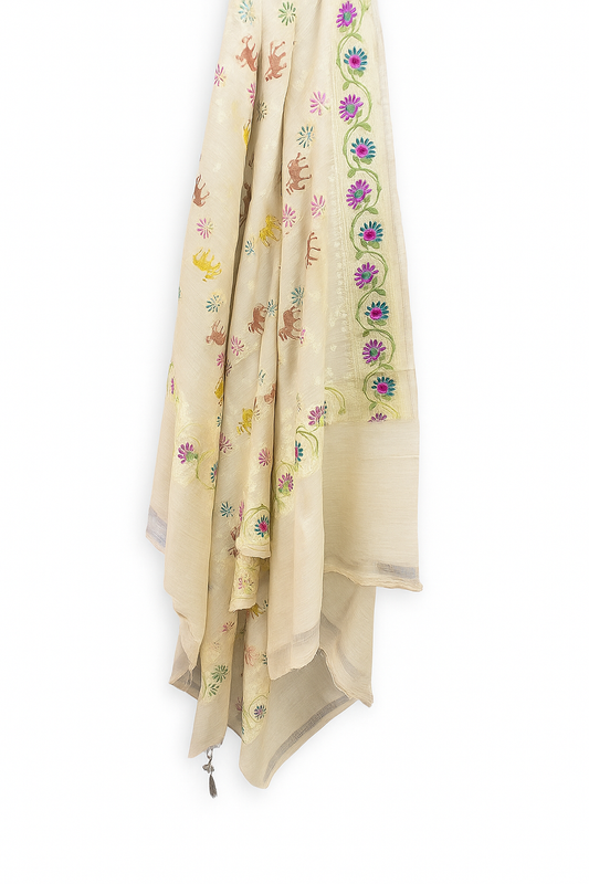 Esra's Handloom/Handwoven Banarasi Semi-Moonga Silk Dupatta