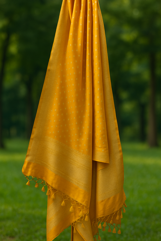 Esra's Handloom Banarasi Semi-Silk Yellow Colored Zari Zari Booti Dupatta