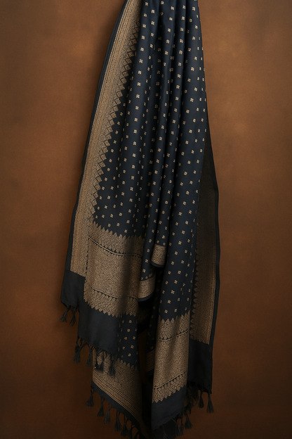 Esra's Handloom Banarasi Semi_Silk Black Colored Zari Booti Dupatta