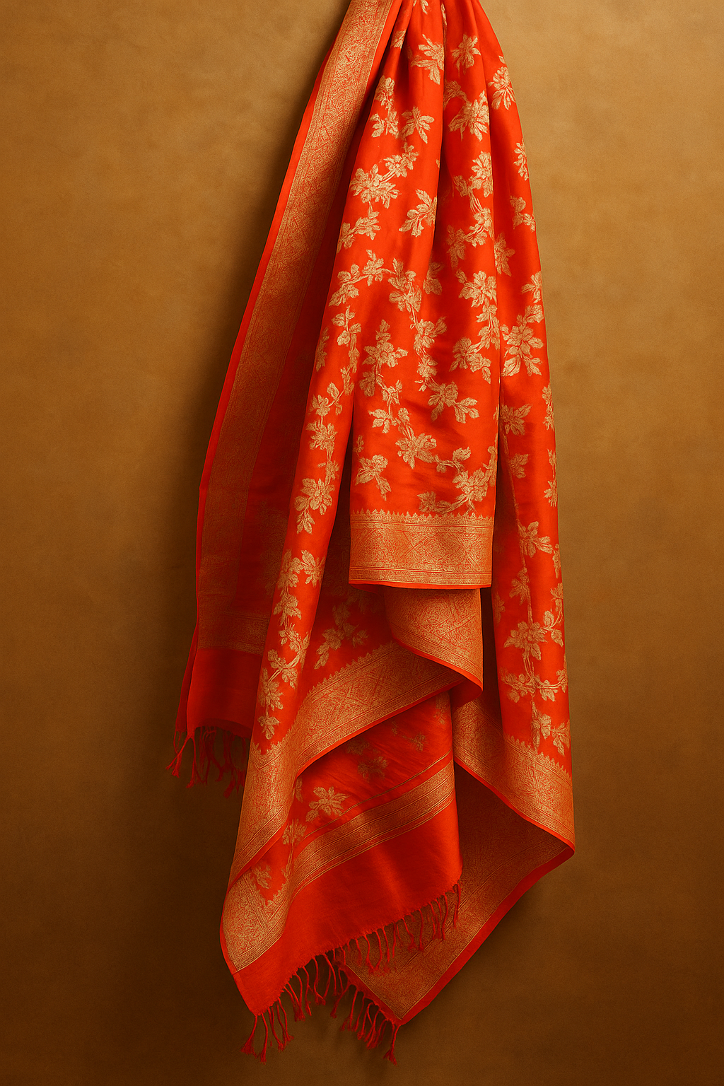 Esra's Handloom/Handwoven Banarasi Katan Silk Zari Kadwa Jaal Dupatta