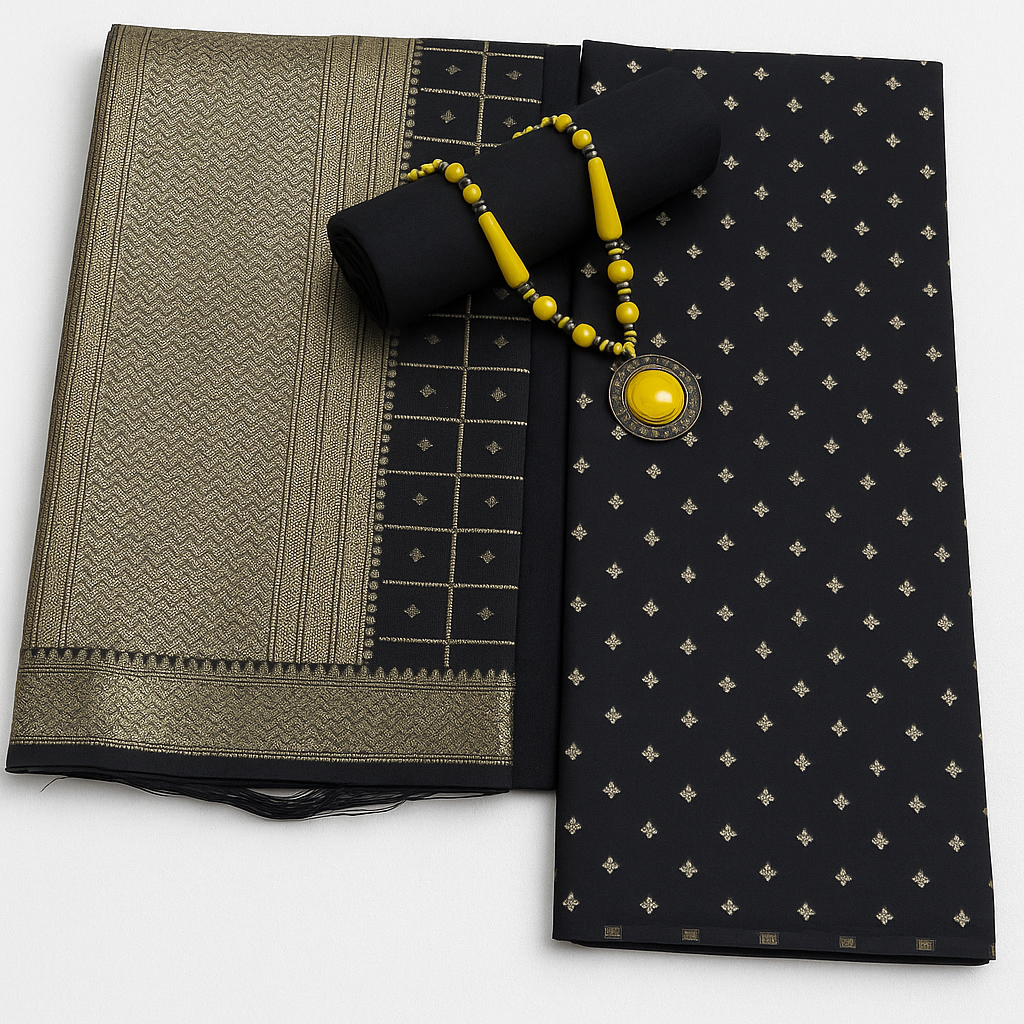 Esra's Handloom/Hand Woven Banarasi 3 Pc Cotton Silk Fabric.