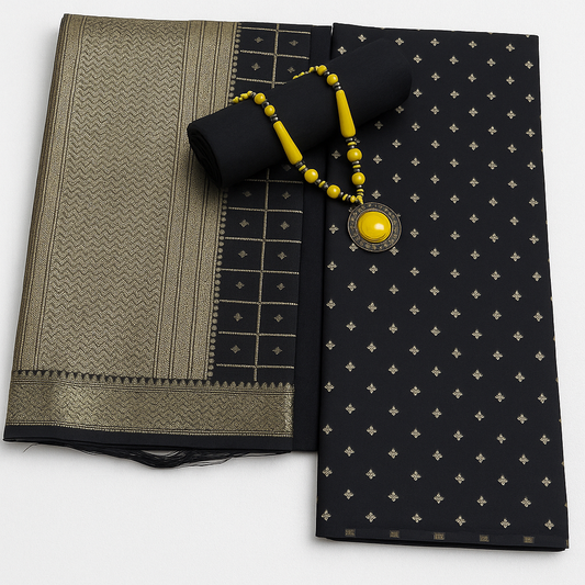 Esra's Handloom/Hand Woven Banarasi 3 Pc Cotton Silk Fabric.