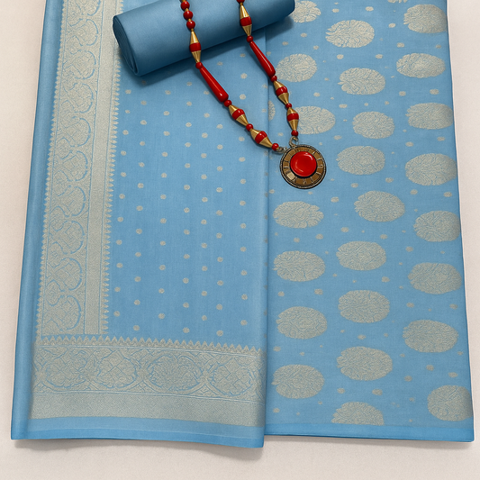 Esra's Handloom/Hand Woven Banarasi 3 Pc Georgette Semi Silk Fabric.