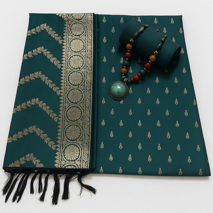 Esra's Handloom/Hand Woven Banarasi 3 Pc Semi Katan Silk Fabric.