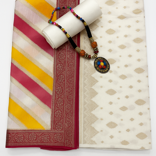 Esra's Handloom/Hand Woven Banarasi 3 Pc Cotton Chanderi Silk Fabric.