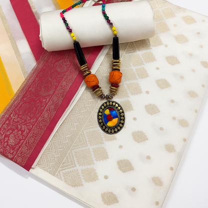 Esra's Handloom/Hand Woven Banarasi 3 Pc Cotton Chanderi Silk Fabric.