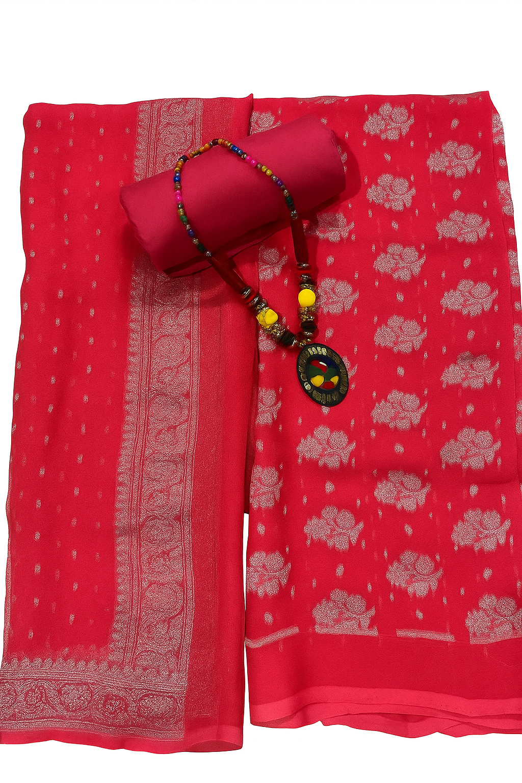 Esra's Handloom/Hand Woven Banarasi 3 Pc Chiffon Khaddi Georgette Fabric.
