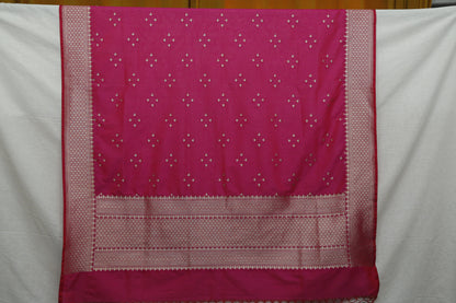 Esra's Handloom Banarasi Semi-Silk Zari Booti Bright Pink Colored Dupatta
