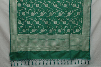 Esra's Handloom Banarasi Semi-Silk Green Colored Zari Floral Jaal Kadwa Booti Dupatta